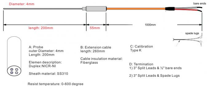 cabo de par termoelétrico isolado mineral SS316/310/do diâmetro de 6Mm Inconel 600