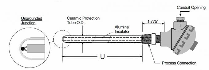 RTD cerâmica do par termoeléctrico do tubo da proteção, conjunto do par termoeléctrico do metal de Nobel da platina